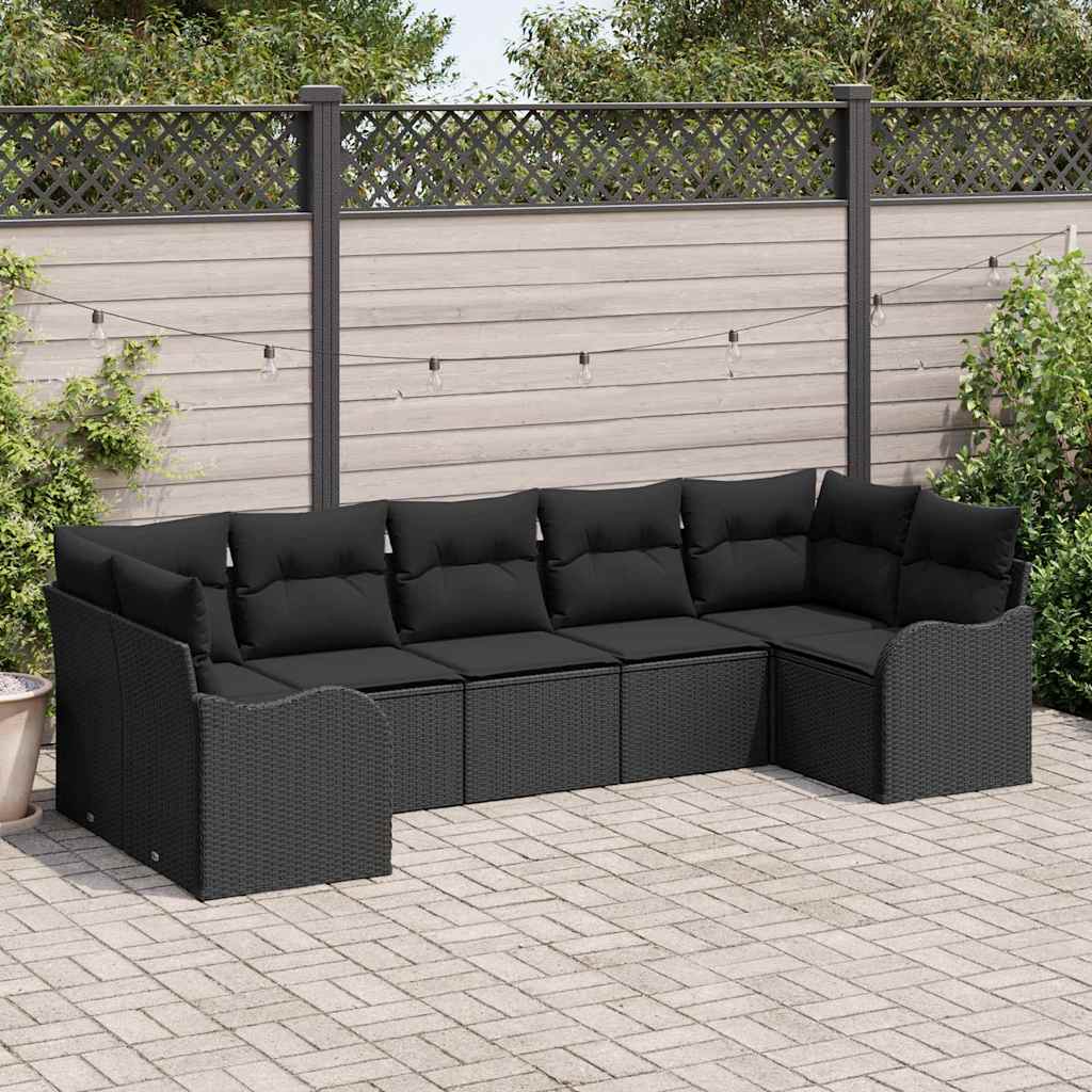 Garden Sofa Set Black Poly Rattan
