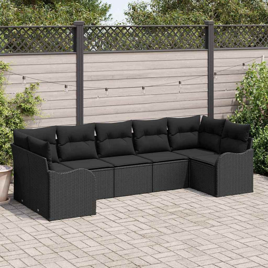 Garden Sofa Set Black Poly Rattan