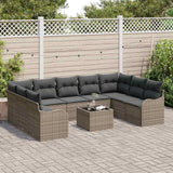 Garden Sofa Set with Cushion 10 pcs Grey Poly rattan - Side View