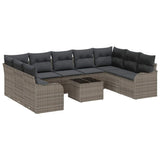 Garden Sofa Set with Cushion 10 pcs Grey Poly rattan - Front View