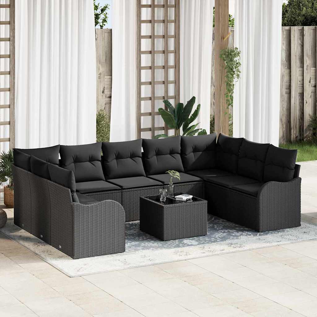Garden Sofa Set Black Poly Rattan