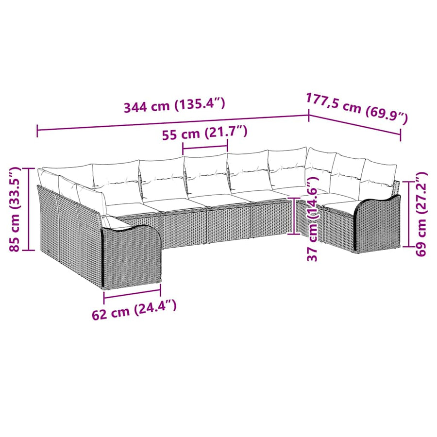 Garden Sofa Set 10 pcs Black Poly Rattan