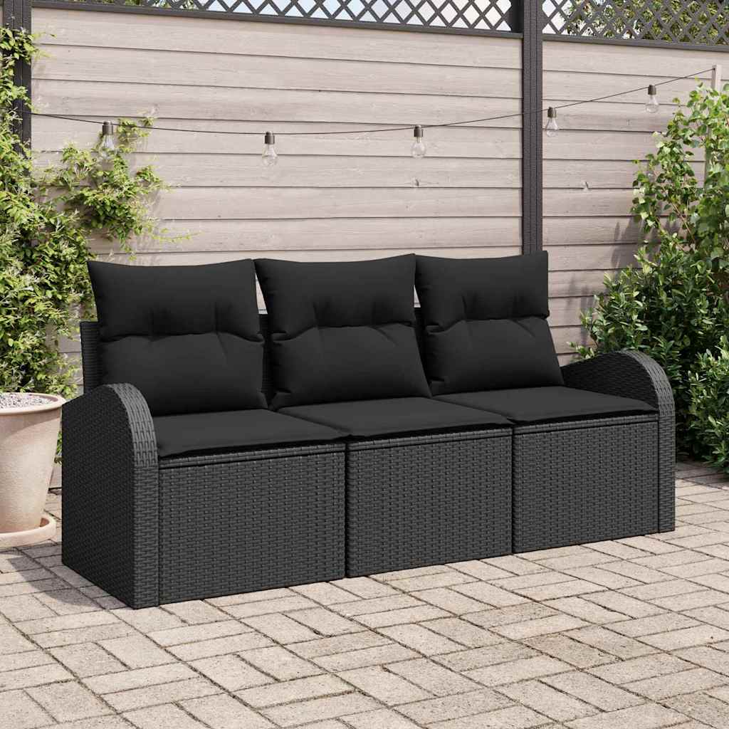 Garden Sofa Set Black Poly Rattan