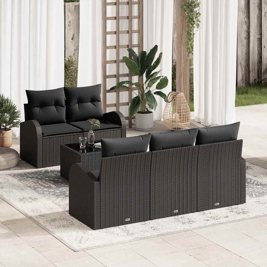 Garden Sofa Set 6 pcs Black Poly Rattan