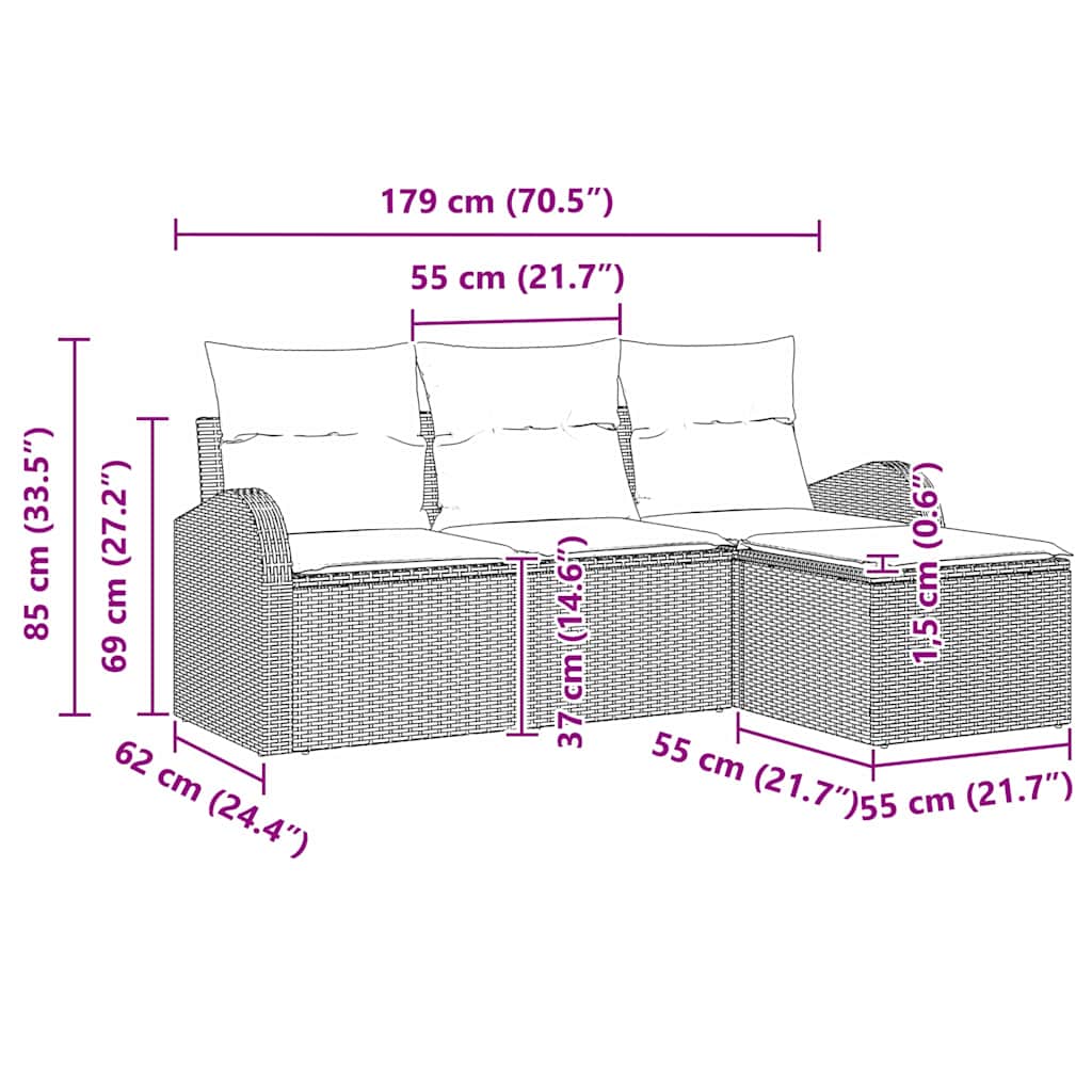 Garden Sofa Set Black Poly Rattan