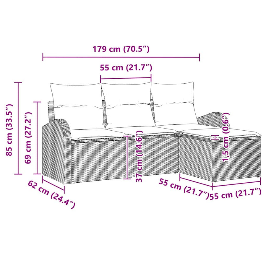 Garden Sofa Set Black Poly Rattan