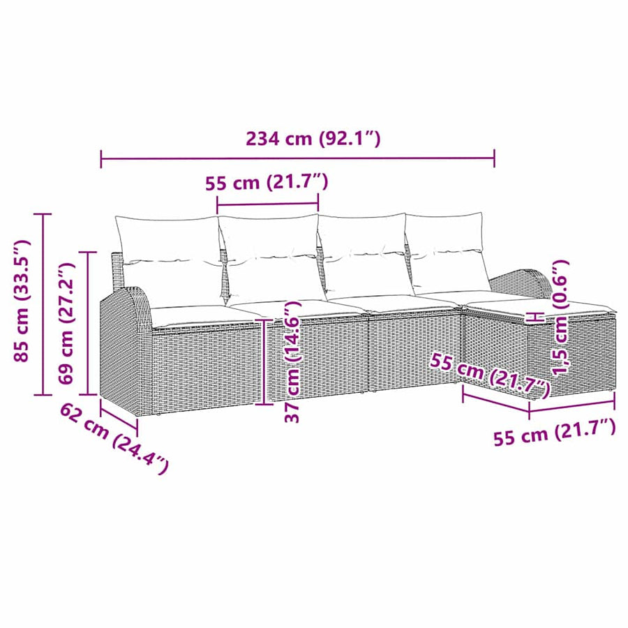 Garden Sofa Set 5 pcs Black Poly Rattan