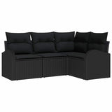 Garden Sofa Set 4 pcs Black Poly Rattan - Front View