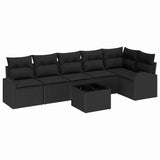 Garden Sofa Set with Cushion 7 pcs Black Poly rattan - Front View
