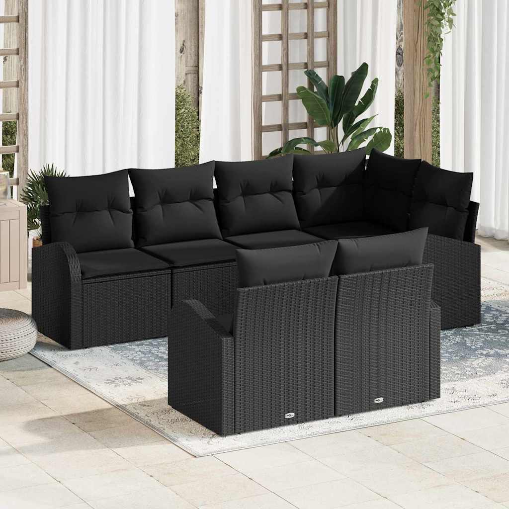 Garden Sofa Set Black Poly Rattan