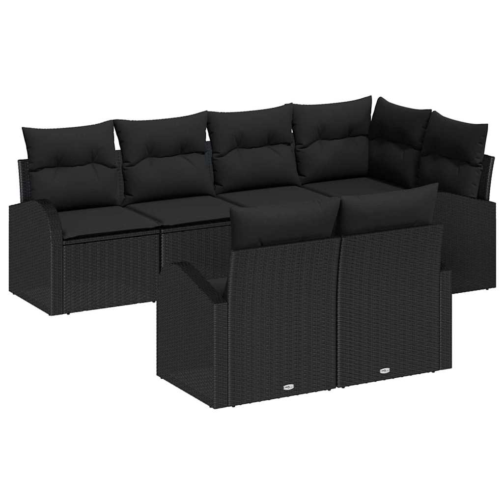 Garden Sofa Set Black Poly Rattan