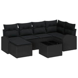 Garden Sofa Set 7 pcs Black Poly Rattan - Front View