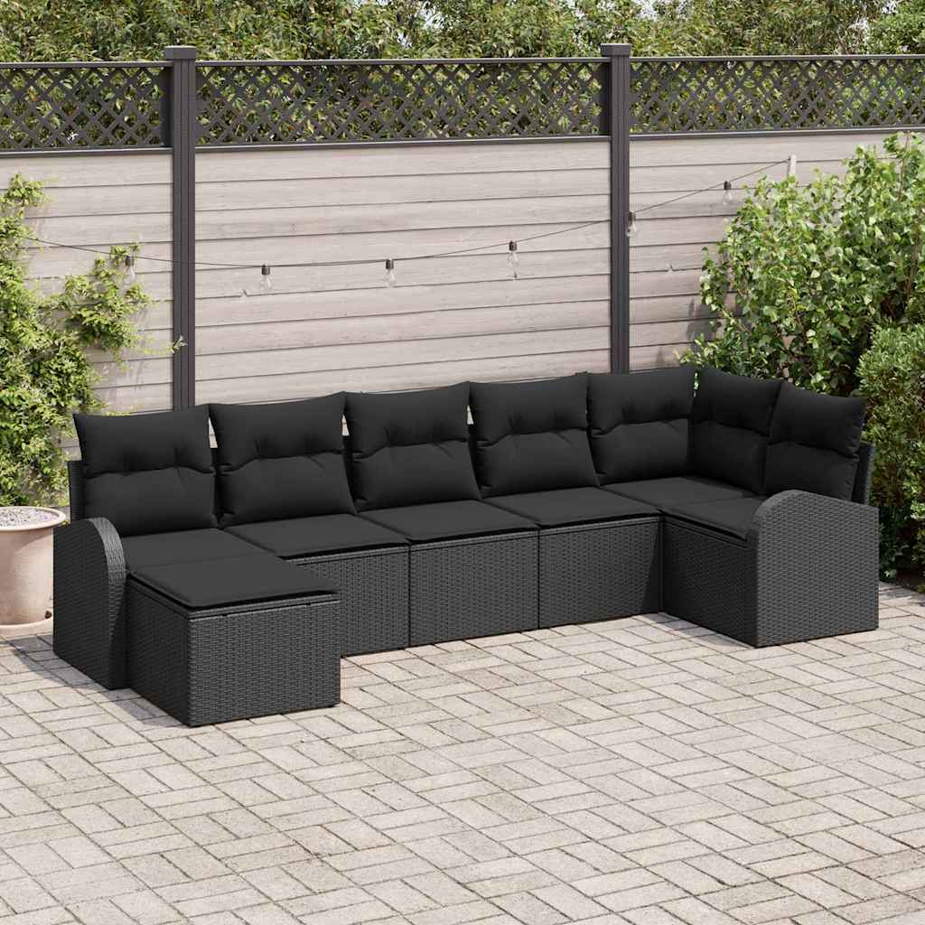 Garden Sofa Set 7 pcs Black [Synthetic]: Poly Rattan