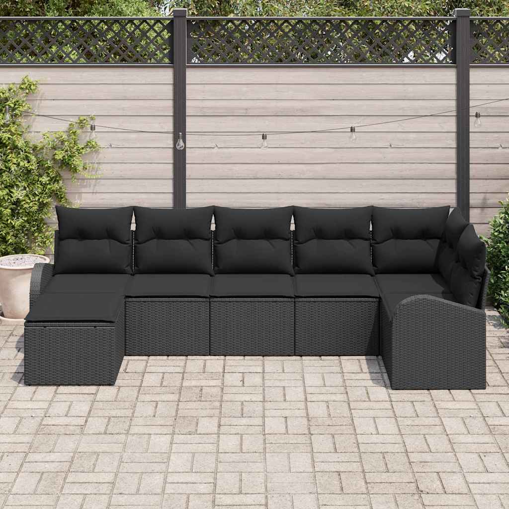 Garden Sofa Set 7 pcs Black [Synthetic]: Poly Rattan