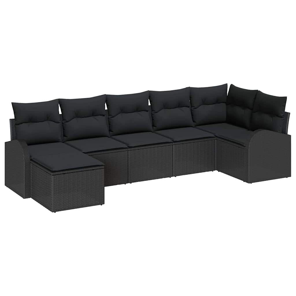 Garden Sofa Set with Cushion 7 pcs Black Poly rattan