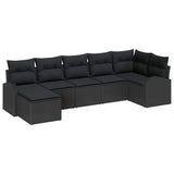 Garden Sofa Set with Cushion 7 pcs Black Poly rattan - Front View