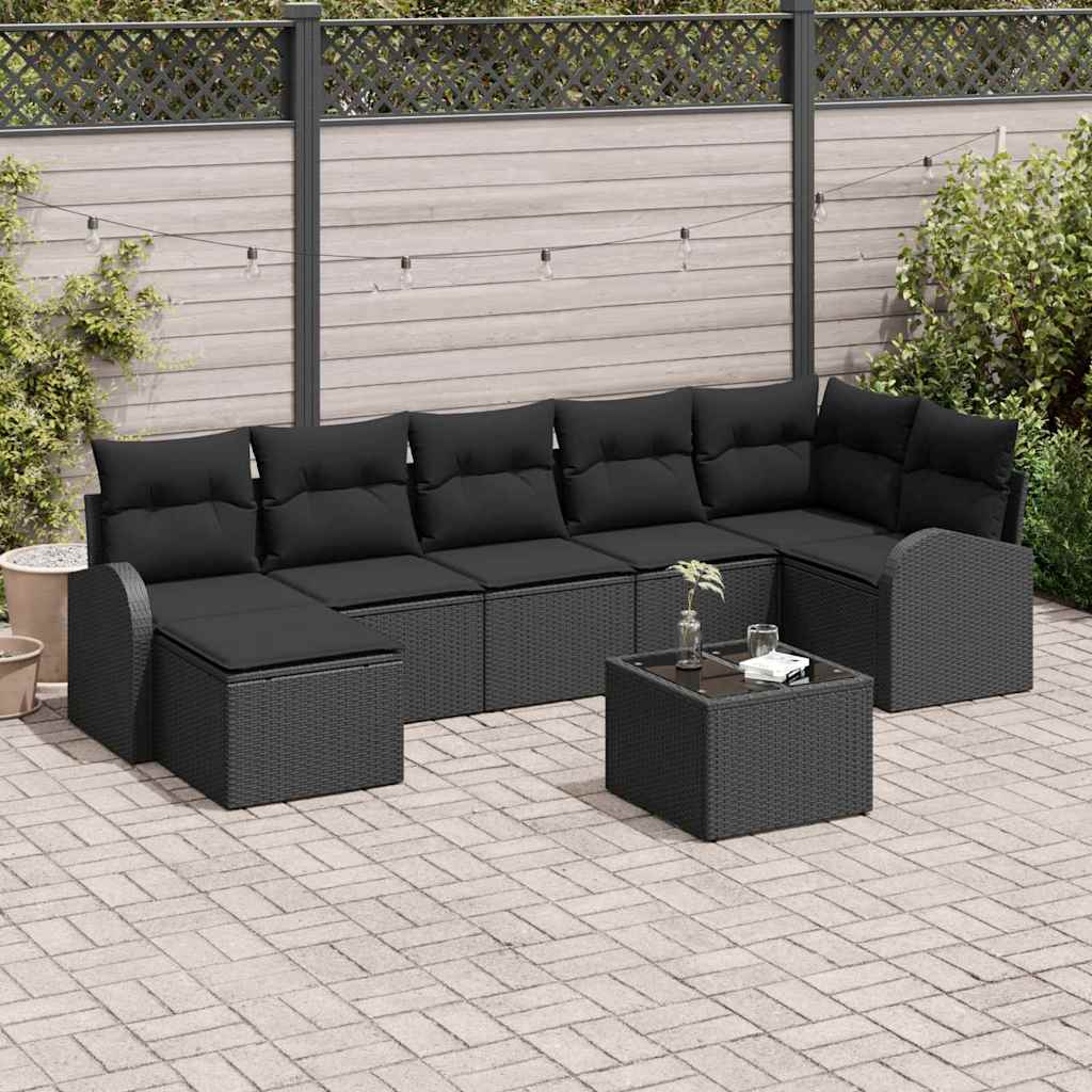 Garden Sofa Set with Cushion 8 pcs Black Poly rattan