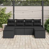 Garden Sofa Set with Cushion 6 pcs Black Poly Rattan - Side View