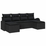 Garden Sofa Set with Cushion 6 pcs Black Poly Rattan - Front View
