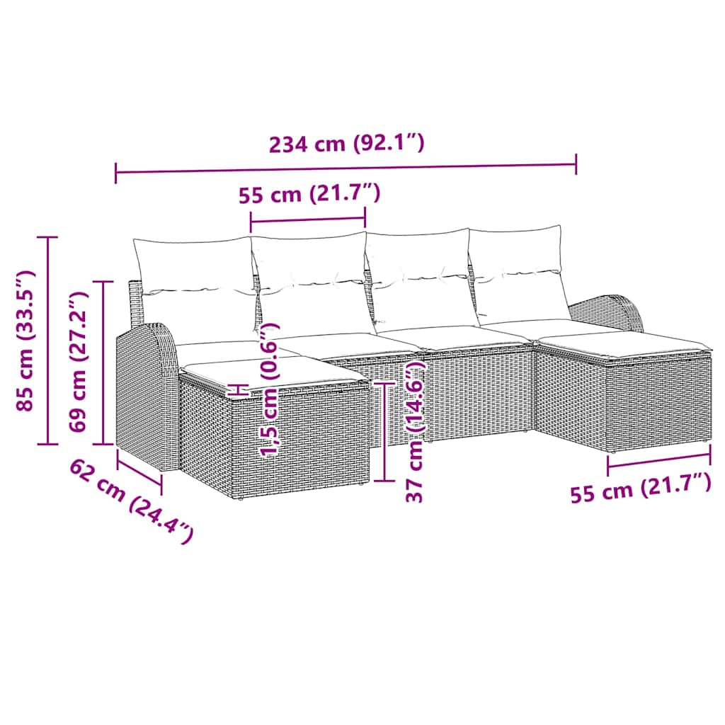 Garden Sofa Set with Cushion 6 pcs Black Poly Rattan