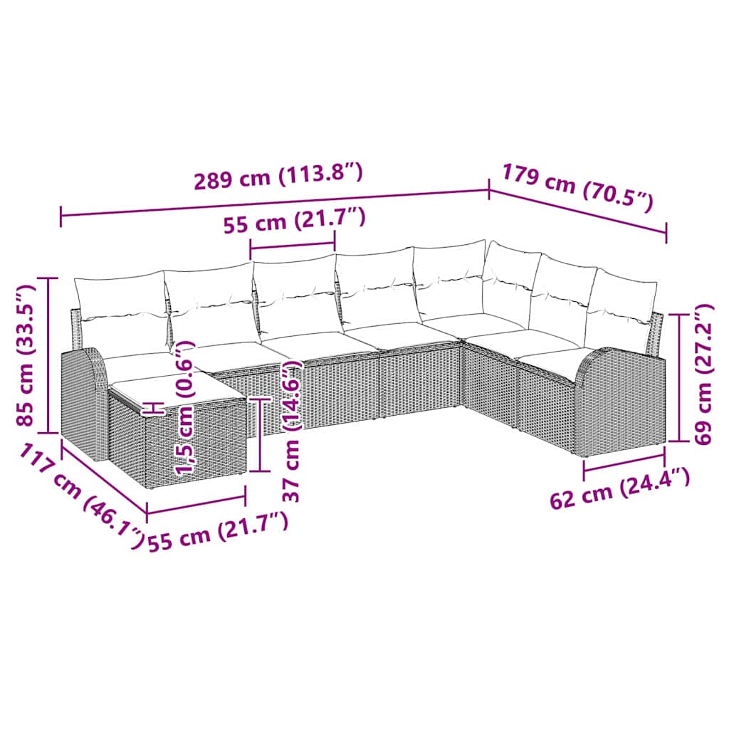 Garden Sofa Set with Cushion 8 pcs Black Poly Rattan