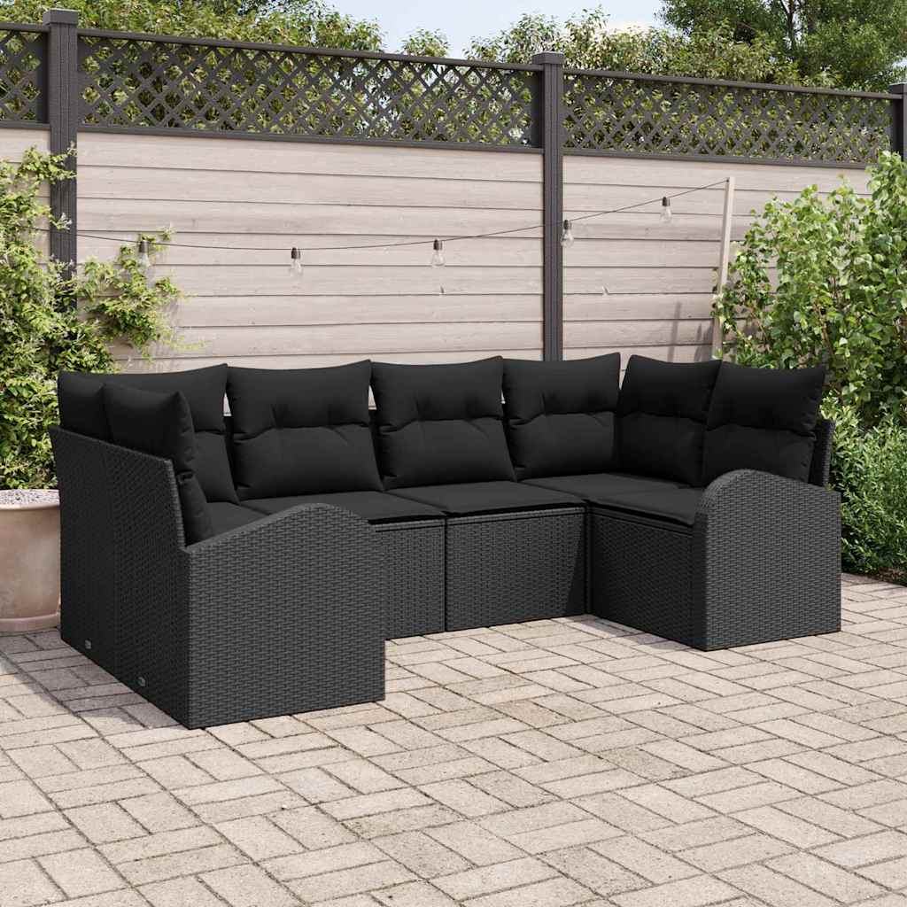 Garden Sofa Set with Cushion 6 pcs Black Poly Rattan