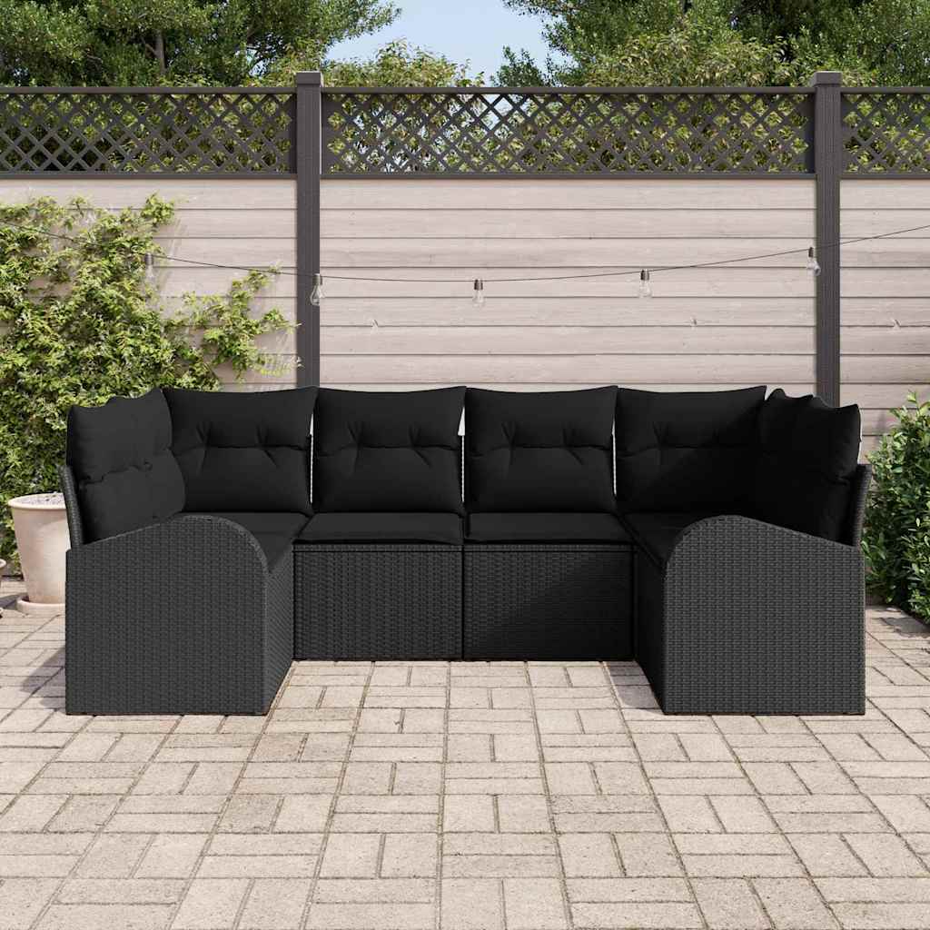 Garden Sofa Set with Cushion 6 pcs Black Poly Rattan
