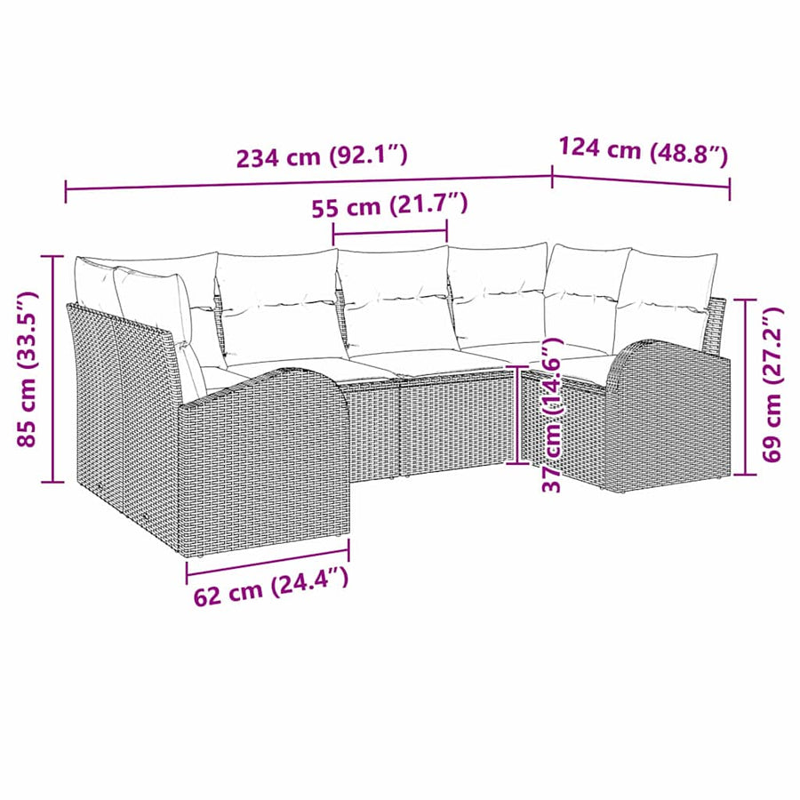 Garden Sofa Set 6 pcs 6-Seaters Black Poly Rattan