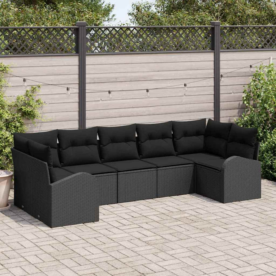 Garden Sofa Set 7 pcs 7-Seaters Black Poly Rattan