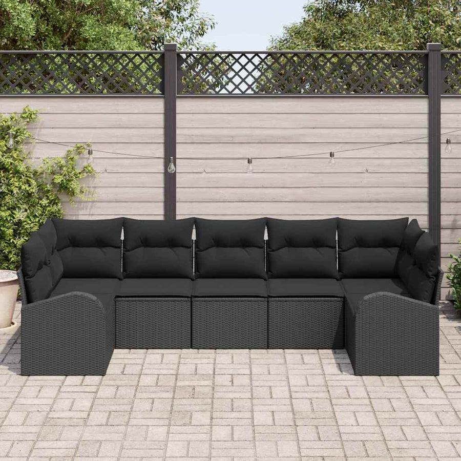 Garden Sofa Set 7 pcs 7-Seaters Black Poly Rattan