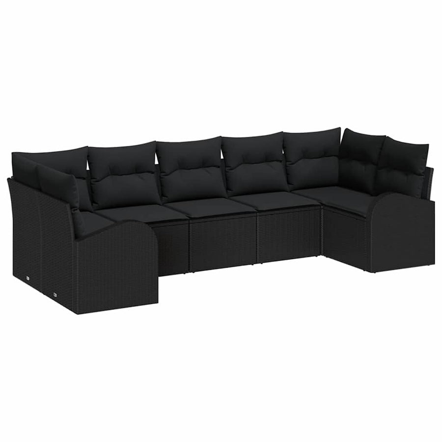 Garden Sofa Set 7 pcs 7-Seaters Black Poly Rattan