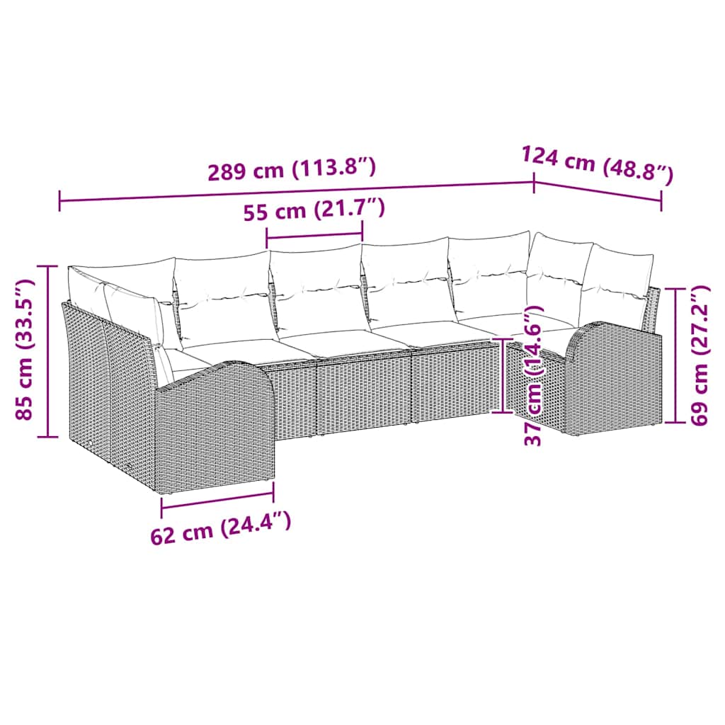 Garden Sofa Set with Cushion 7 pcs Black Poly Rattan