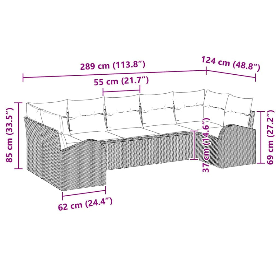 Garden Sofa Set 7 pcs 7-Seaters Black Poly Rattan
