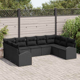 Sofa Set with Cushion 9 pcs Black Poly Rattan