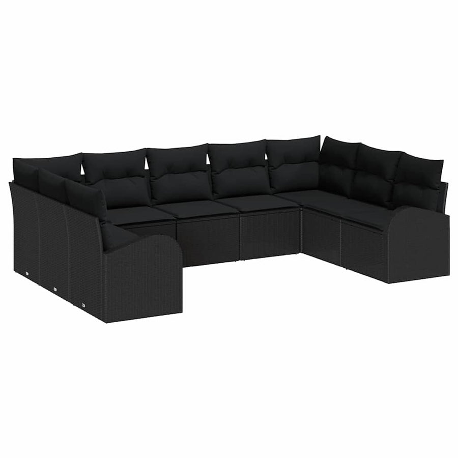 Sofa Set 9-Seaters Black Poly Rattan