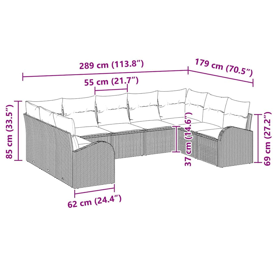 Sofa Set 9-Seaters Black Poly Rattan