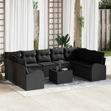 Sofa Set with Cushion 10 pcs Black Poly Rattan