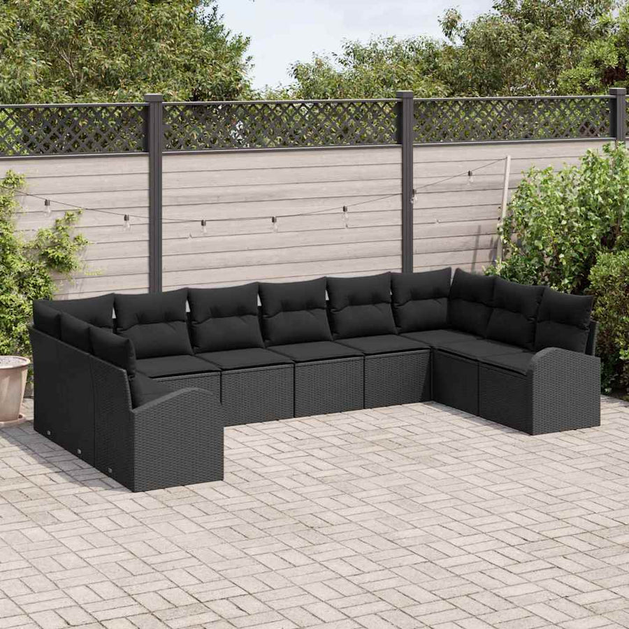 Sofa Set 10 pcs Black [Synthetic]: Poly Rattan
