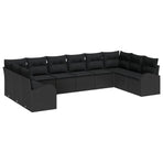 Sofa Set 10 pcs Black [Synthetic]: Poly Rattan