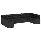 Sofa Set with Cushion 10 pcs Black Poly Rattan - Front View