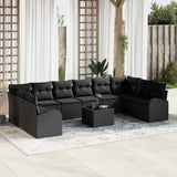 Sofa Set with Cushion 11 pcs Black Poly Rattan