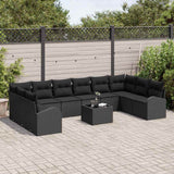 Sofa Set with Cushion 11 pcs Black Poly Rattan - Side View