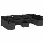 Sofa Set 11 pcs Black [Synthetic]: Poly Rattan