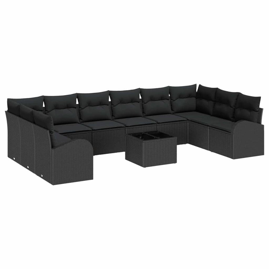 Sofa Set 11 pcs Black [Synthetic]: Poly Rattan