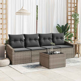 Sofa Set with Cushion Manual with Pillow 5 pcs Grey Poly Rattan