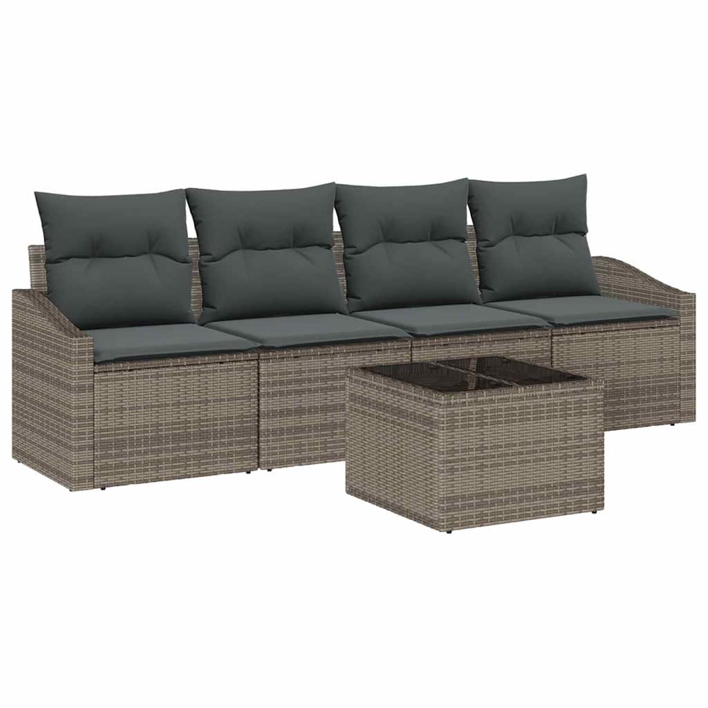 Sofa Set with Cushion Manual with Pillow 5 pcs Grey Poly Rattan