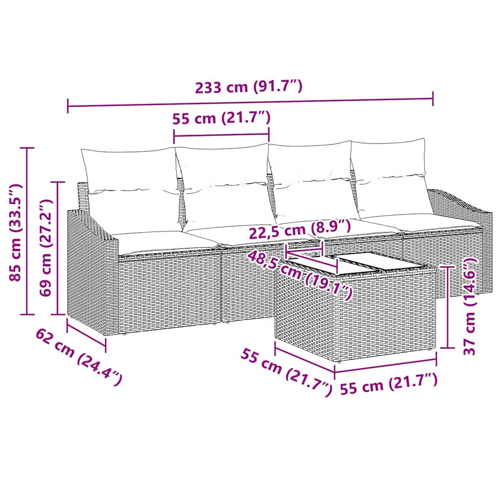 Sofa Set with Cushion Manual with Pillow 5 pcs Grey Poly Rattan