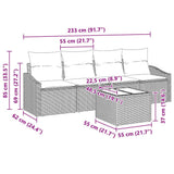 Sofa Set with Cushion Manual with Pillow 5 pcs Grey Poly Rattan - Low Angle