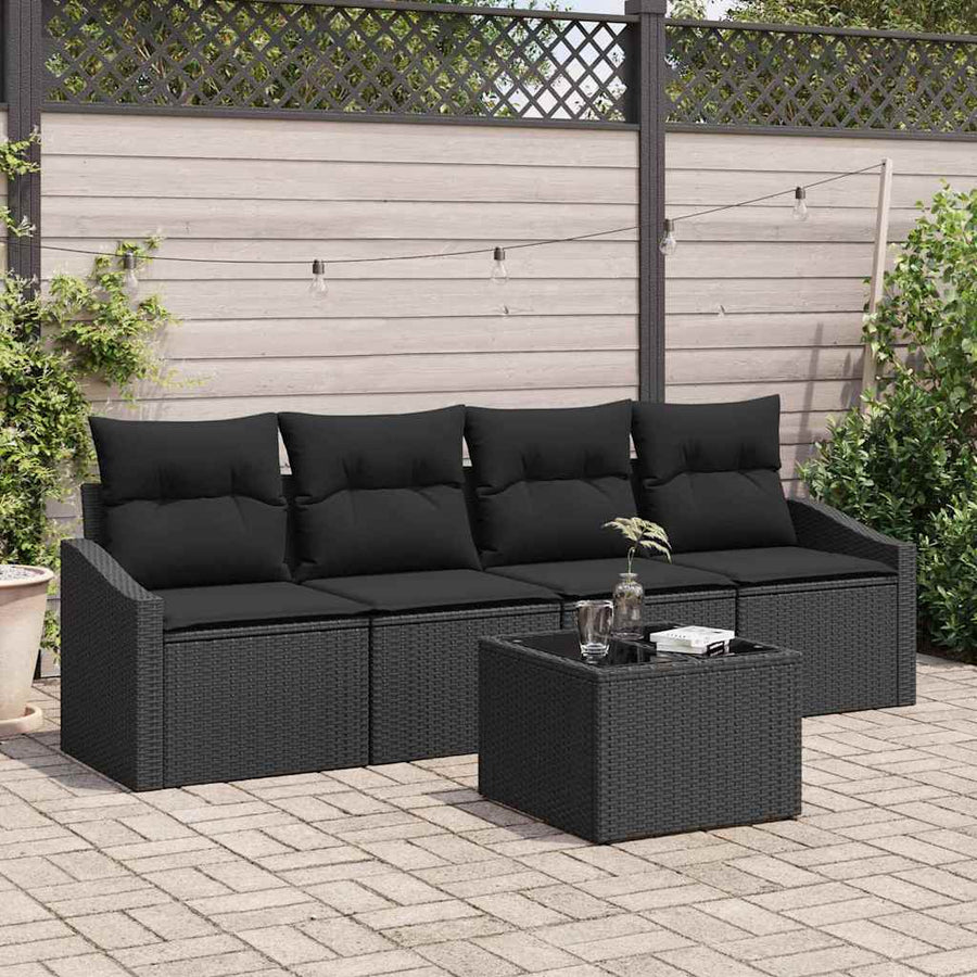 Sofa Set 5 pcs Black 55 x 55 x 37 cm Poly Rattan