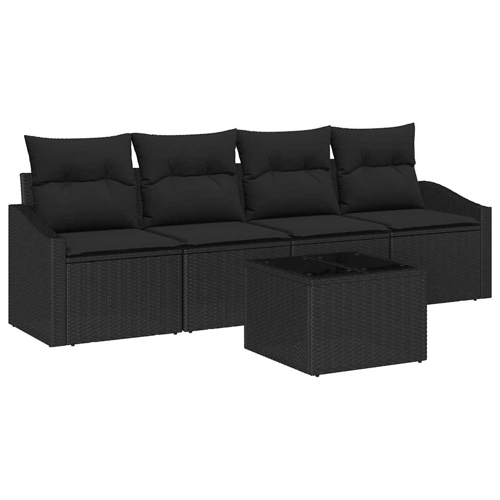 Sofa Set with Cushion Manual 5 pcs Black Poly Rattan